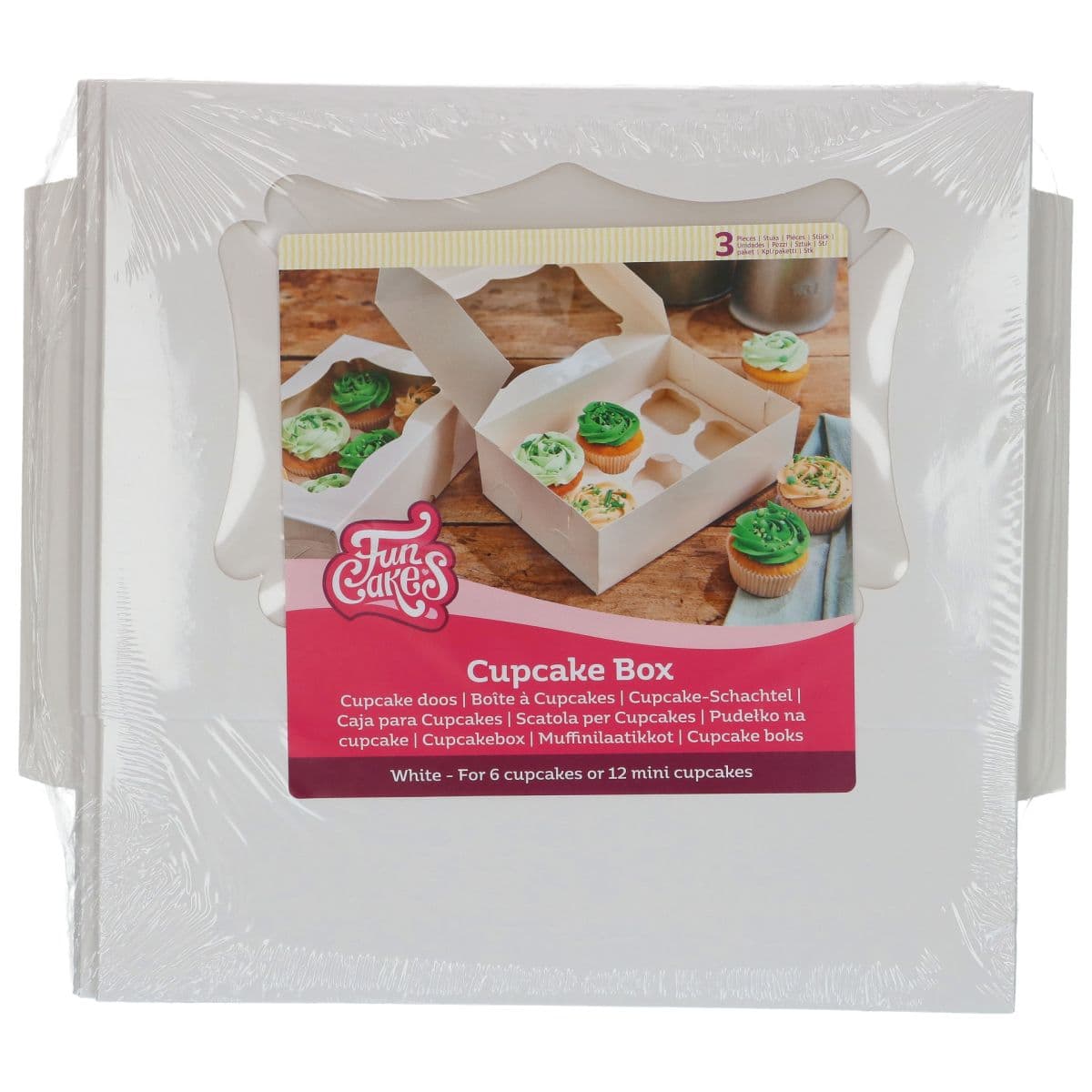 FunCakes 3x Cupcake 6er Box, inkl. Einlage, weiß