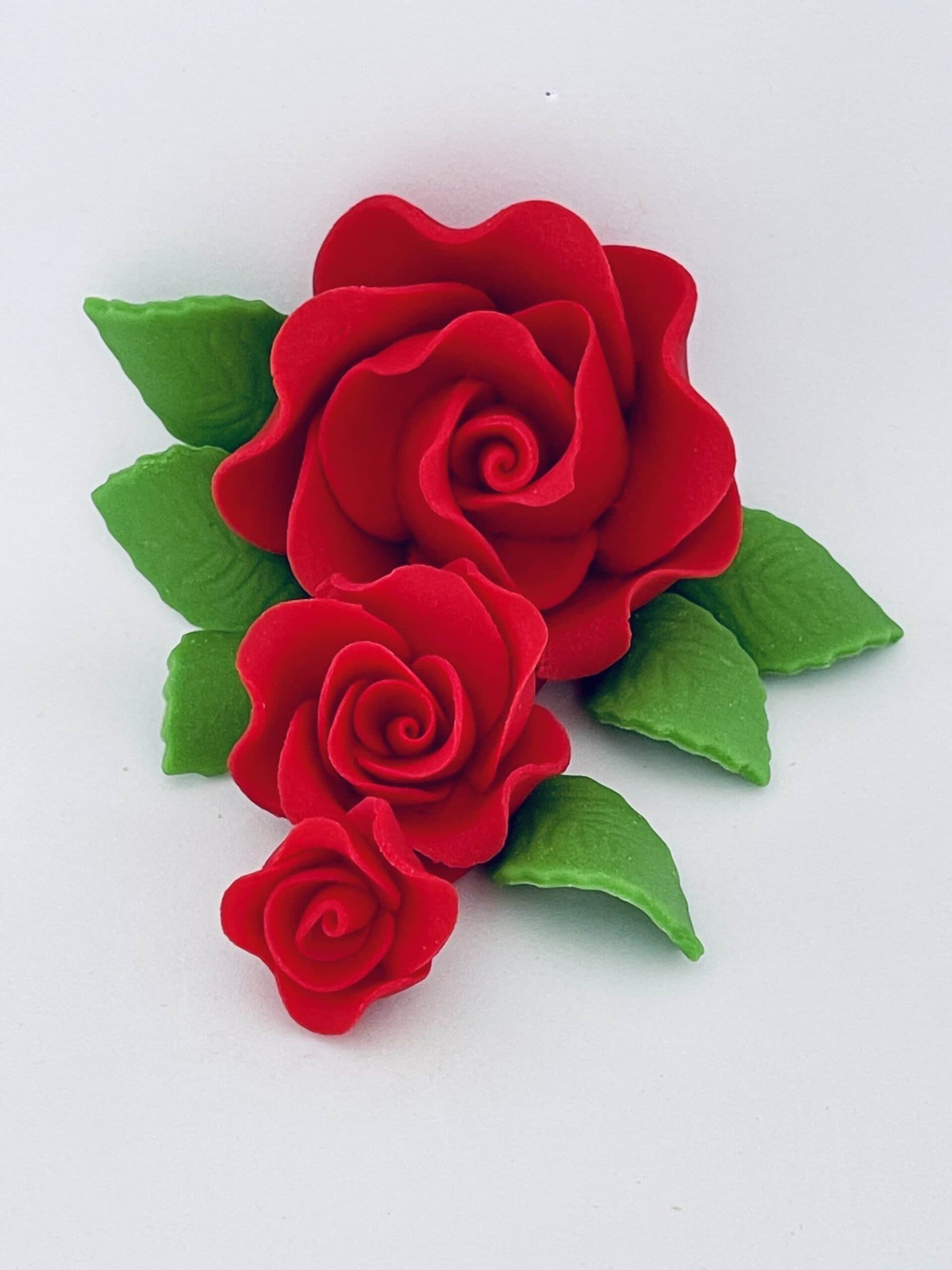 Rosen-Set mit Blätter, Rot - Zuckerblumen 9tlg.