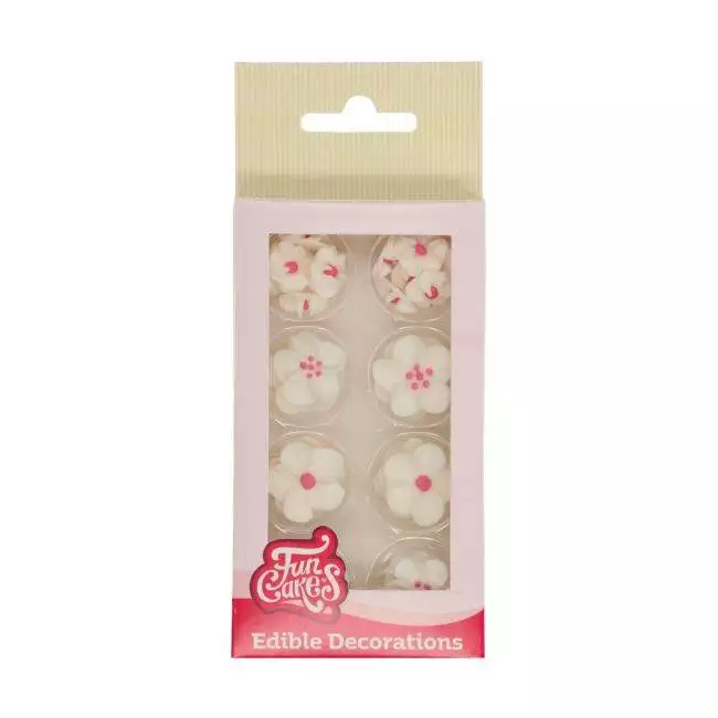 Blumen Mix weiß/rosa, Zuckerdekoration 32tlg. - FunCakes