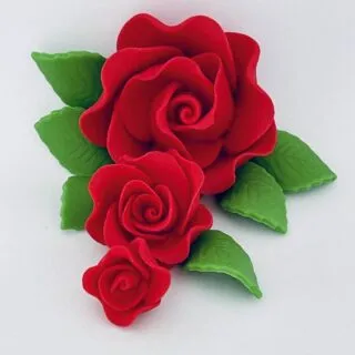 Rosen-Set mit Blätter, Rot - Zuckerblumen 9tlg.