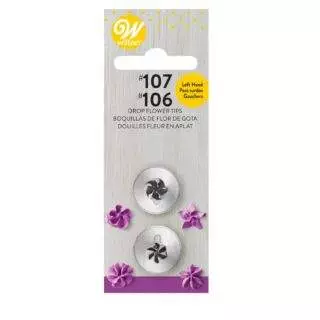 Linkshänder Spritztüllen-Set , Blumentülle #106L, Sterntülle #107L - Wilton