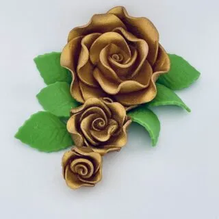Rosen-Set mit Blätter, Gold - Zuckerblumen 9tlg.