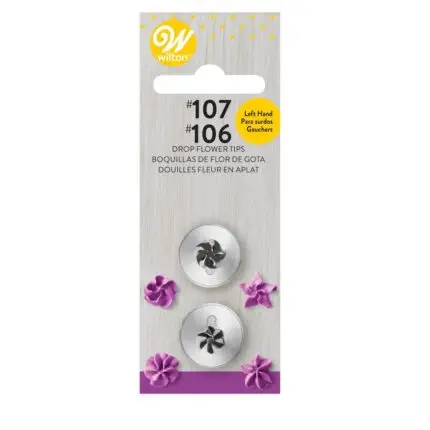 Linkshänder Spritztüllen-Set , Blumentülle #106L, Sterntülle #107L - Wilton