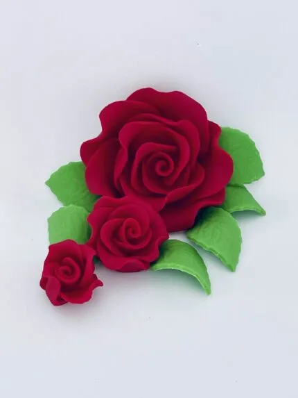Rosen-Set mit Blätter, Bordeaux - Zuckerblumen 9tlg.
