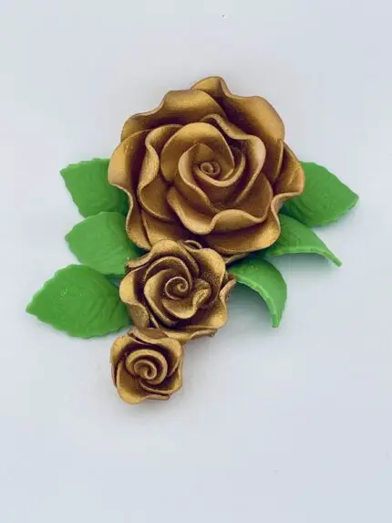 Rosen-Set mit Blätter, Gold - Zuckerblumen 9tlg.