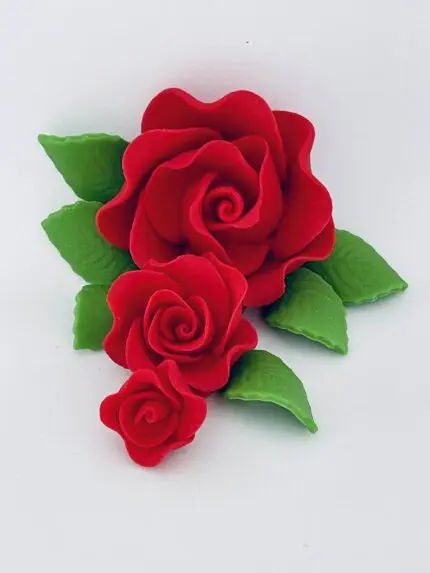 Rosen-Set mit Blätter, Rot - Zuckerblumen 9tlg.