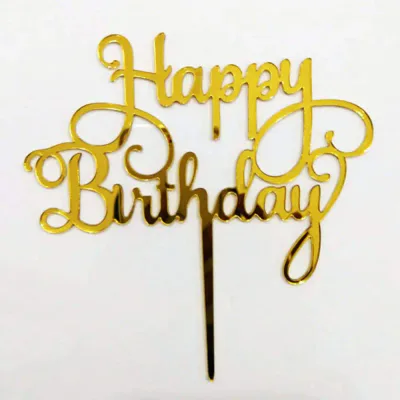 3 Stück Cake Topper "Happy Birthday" Gold - Kuchendekoration Aus Acryl, Nicht Essbar